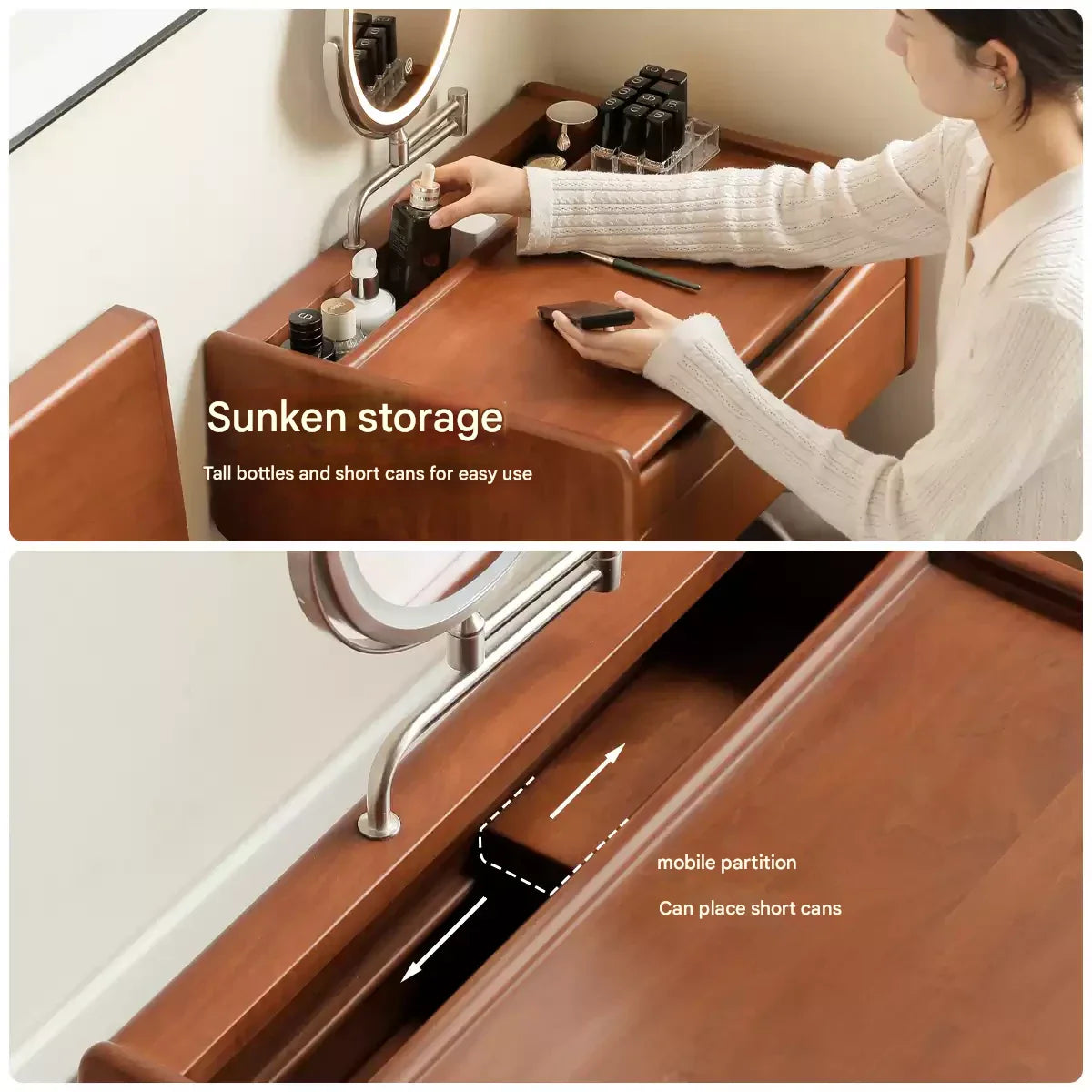 Poplar Solid Wood Multi Functional Retro Dressing Table