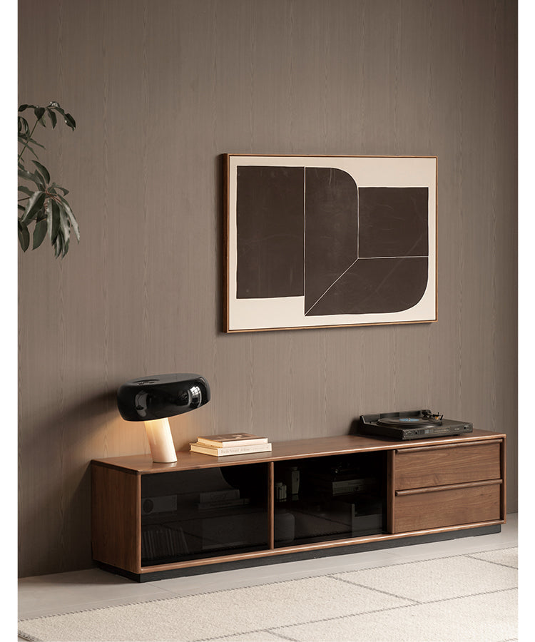 Black Walnut Solid Wood Italian Light Luxury Floor TV Cabinet.