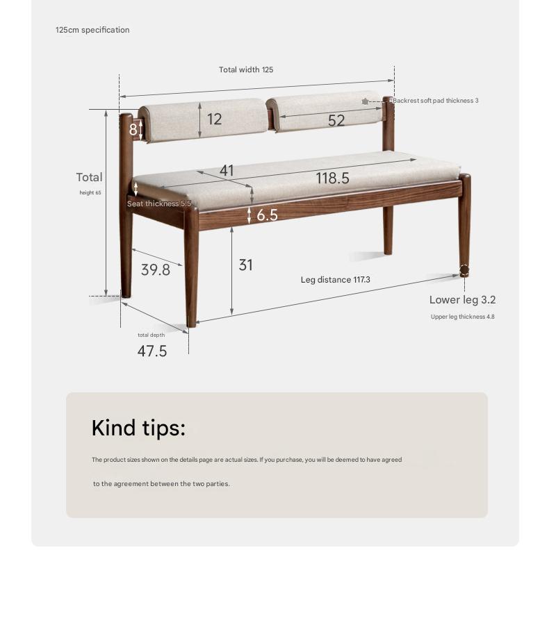 Black Walnut, Oak Solid Wood Long Bench