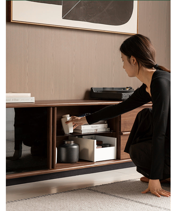 Black Walnut Solid Wood Italian Light Luxury Floor TV Cabinet.