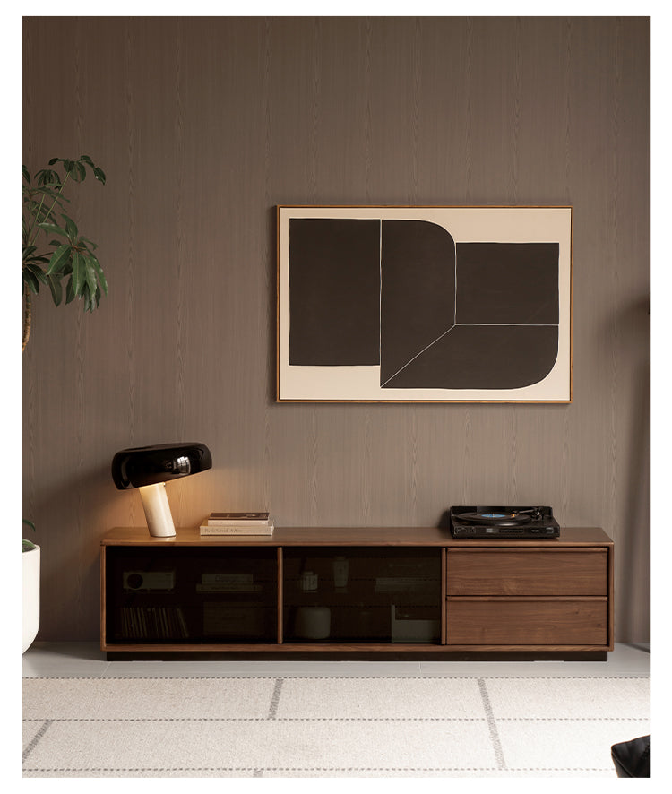 Black Walnut Solid Wood Italian Light Luxury Floor TV Cabinet.