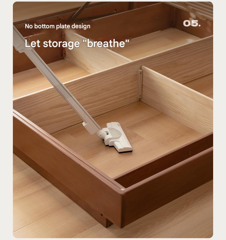 Poplar Solid Wood Retro Platform Box Bed, Headboard-Free Bed with light.