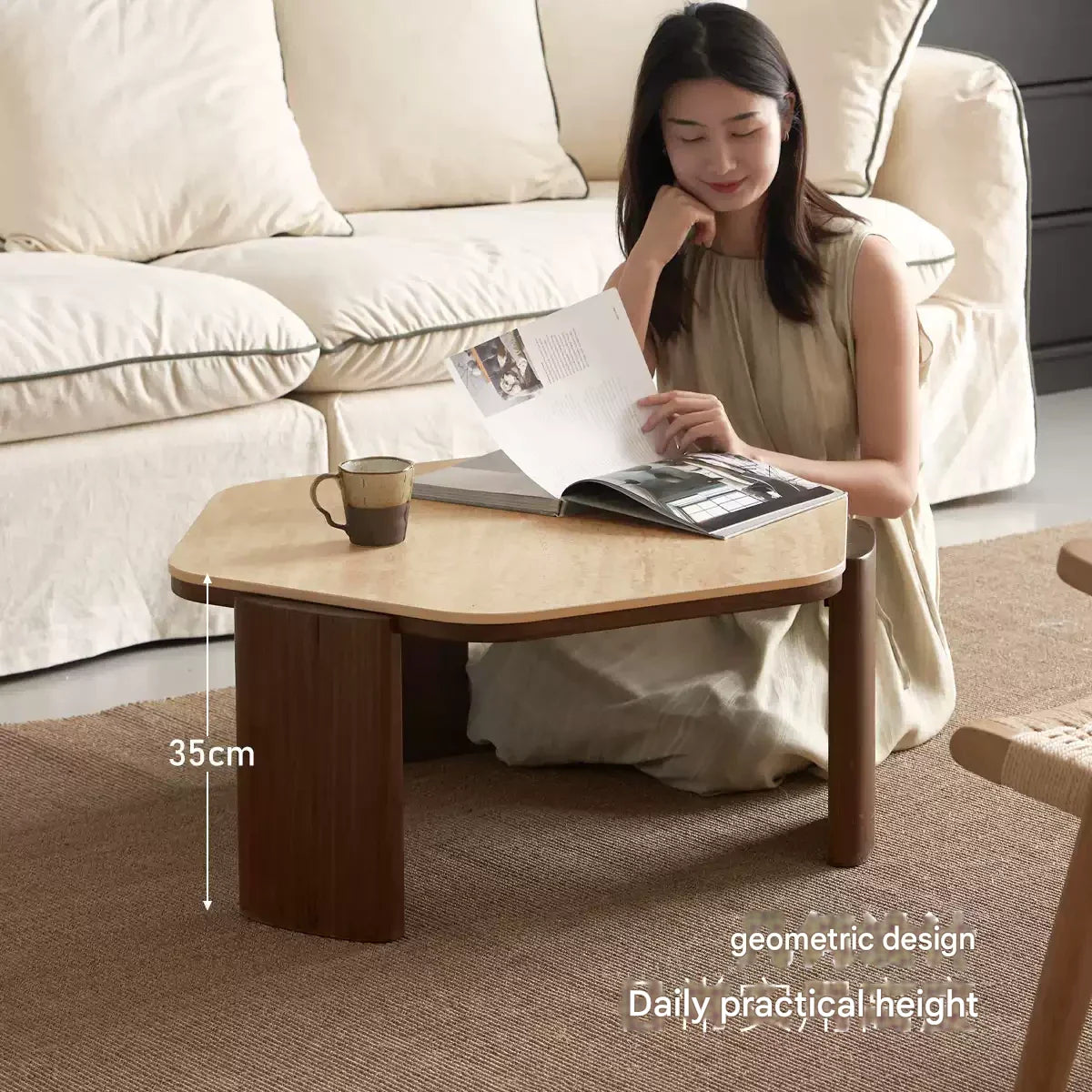 Sandalwood, Black Walnut Solid Wood Rock Plate Coffee Table