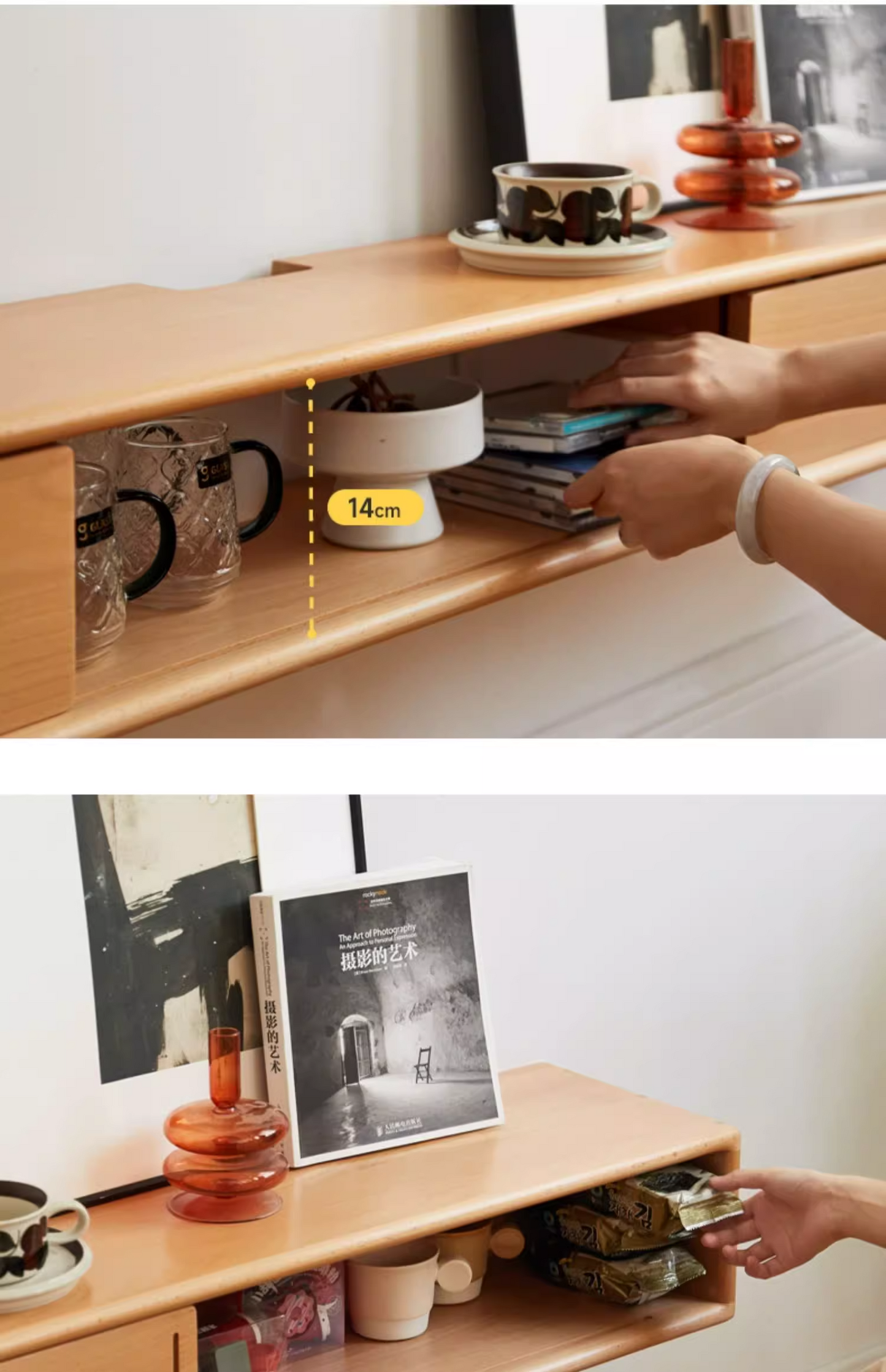European Beech Solid Wood Modern TV Cabinet.
