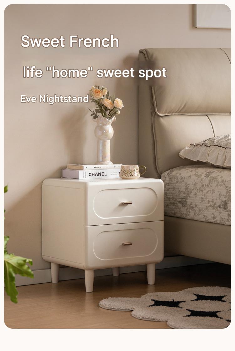 Solid Rubberwood French Cream Nightstand