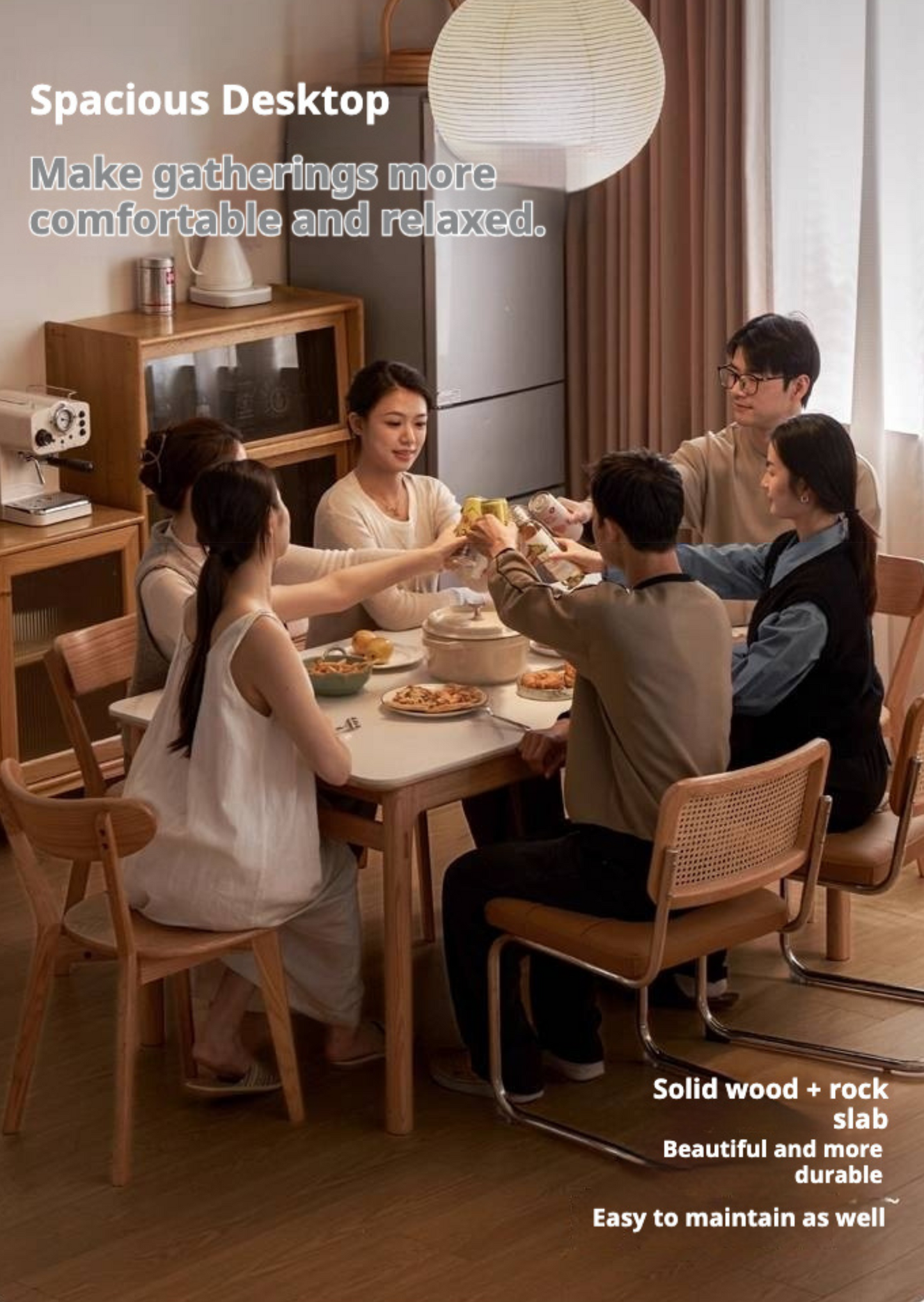 Oak Solid Wood Modern Rock Plate Dining Table