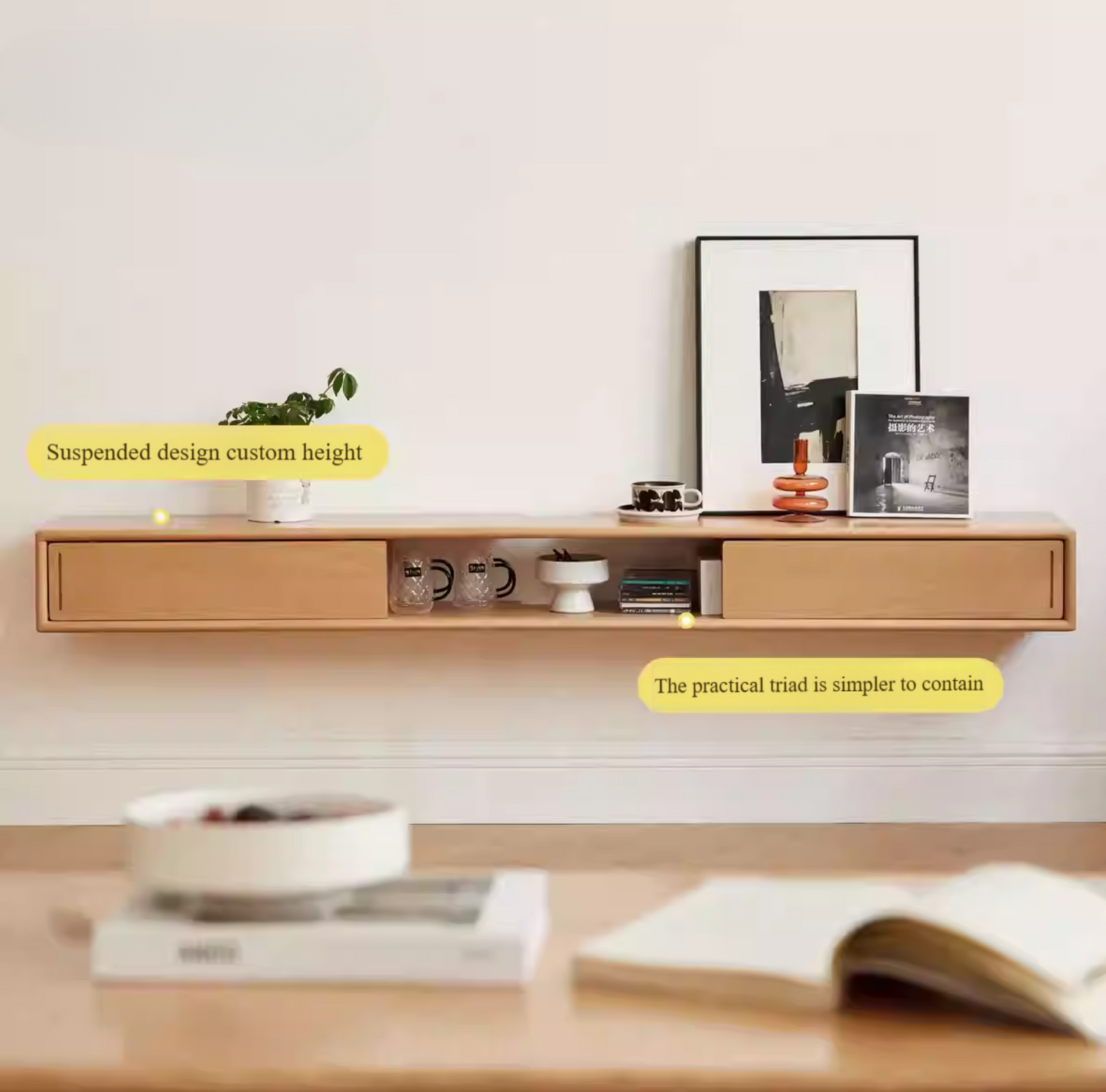 European Beech Solid Wood Modern TV Cabinet.