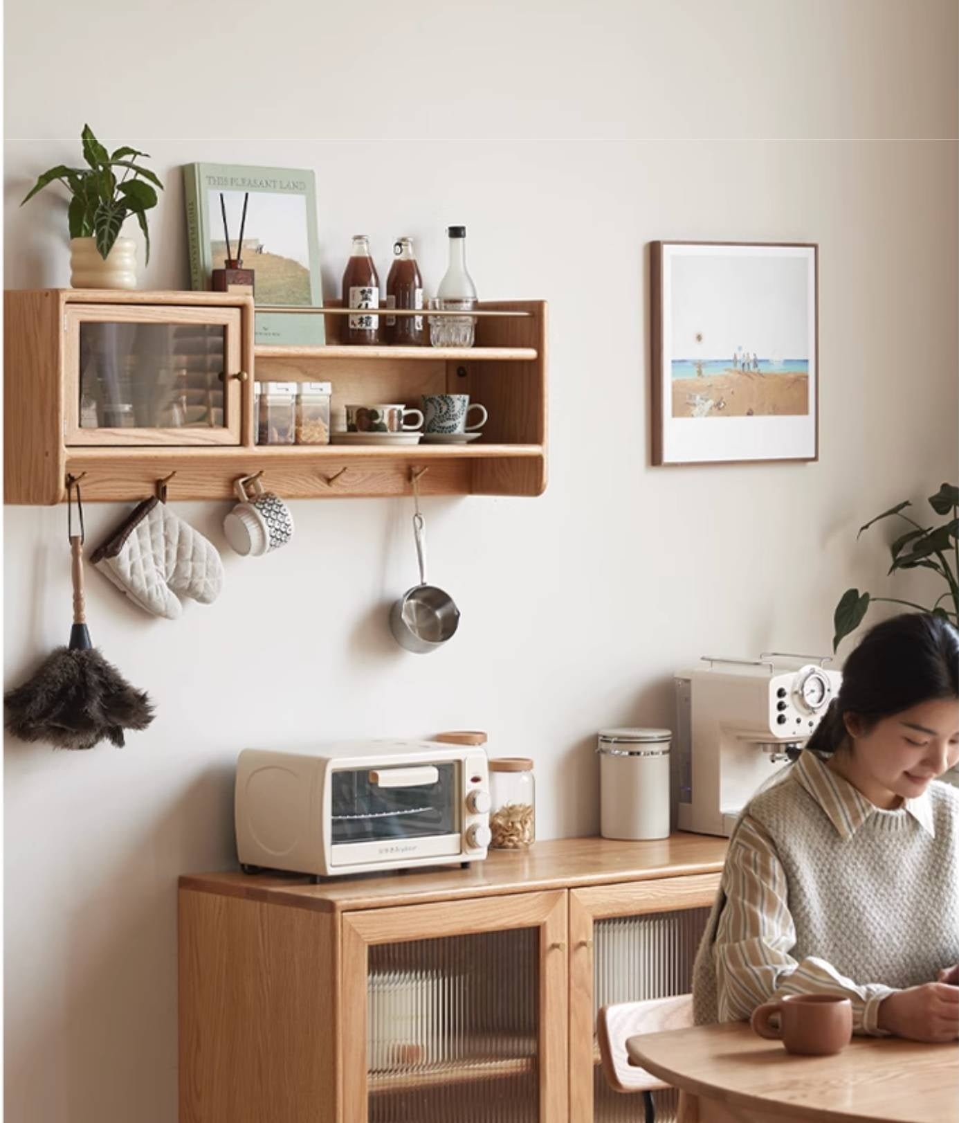 Oak Solid Wood Modern Style Wall Cabinet