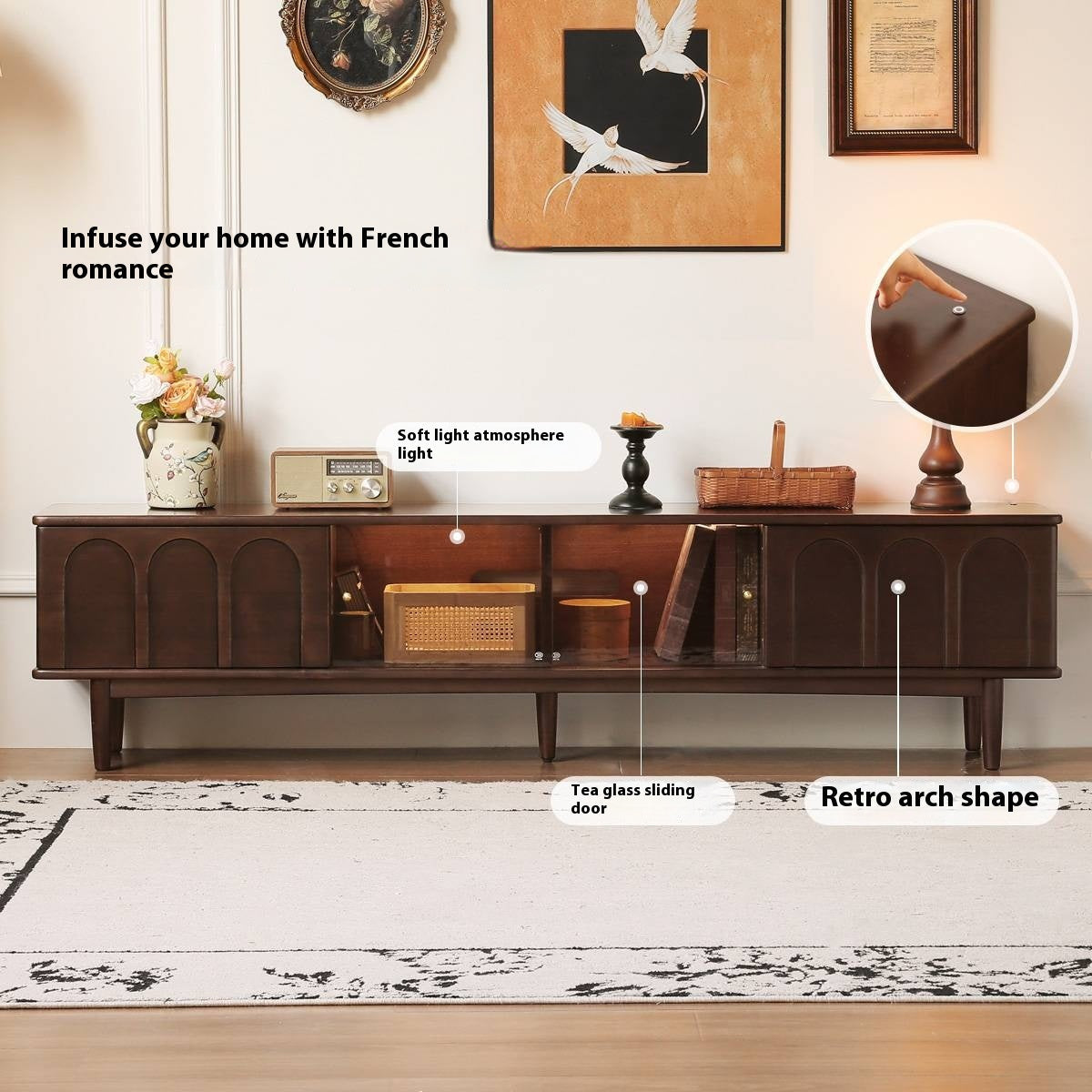 Poplar Solid Wood French Retro TV Cabinet