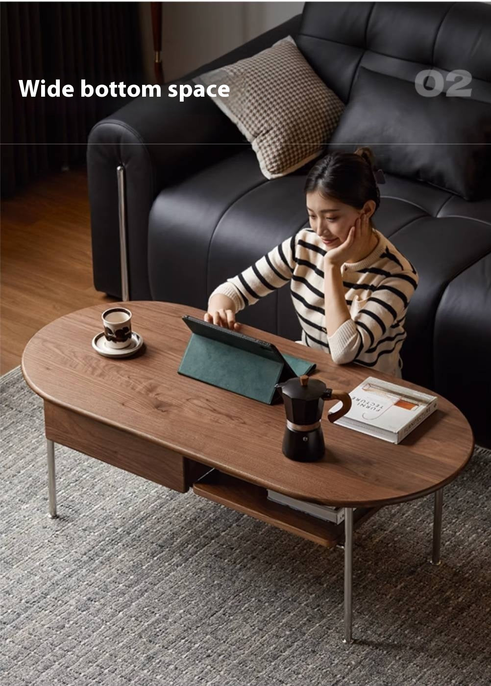 Black Walnut Solid Wood Italian Light Luxury Style Coffee Table