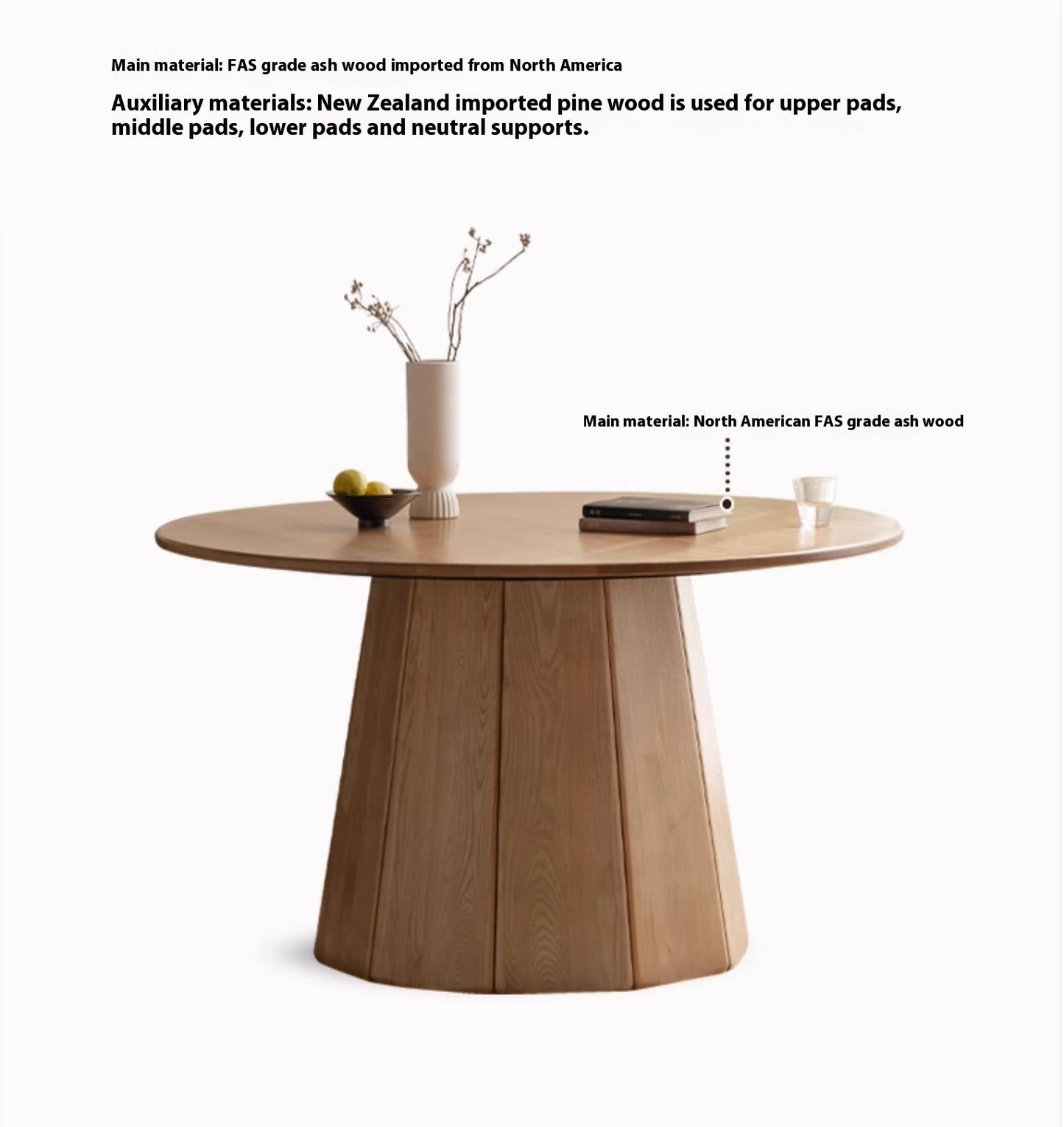 Ash Solid Wood Round Dining Table