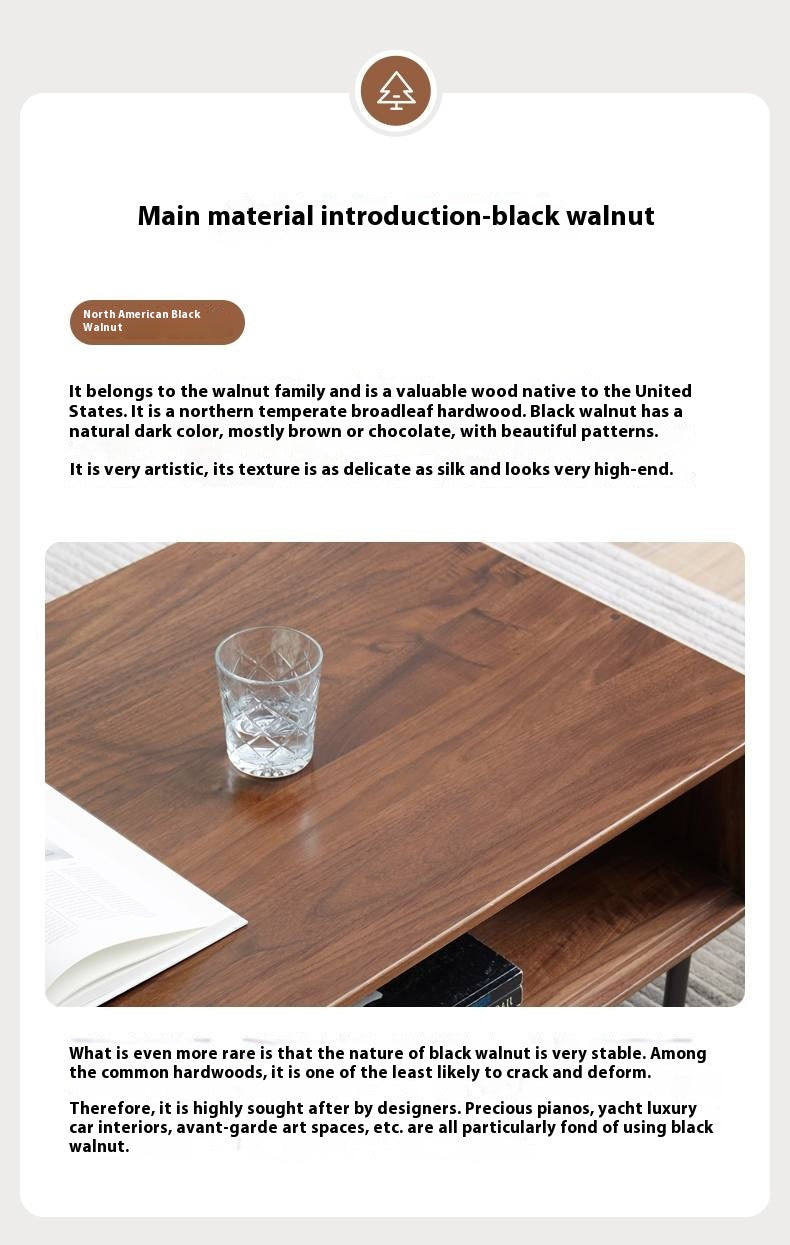 Oak, Solid Rubberwood, Black Walnut Solid Wood Modern Style Tea Table