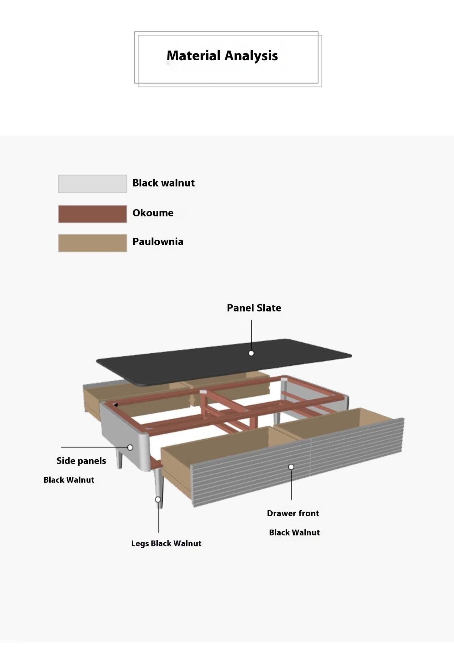 Sandalwood, Black Walnut Solid Wood Rock Plate Tea Table