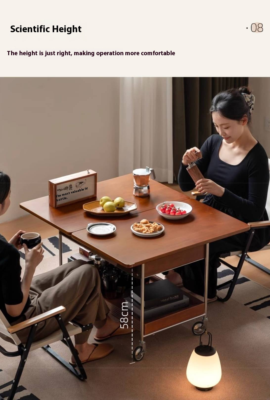 Poplar Solid Wood Middle Ancient Style Mobile Tea Table