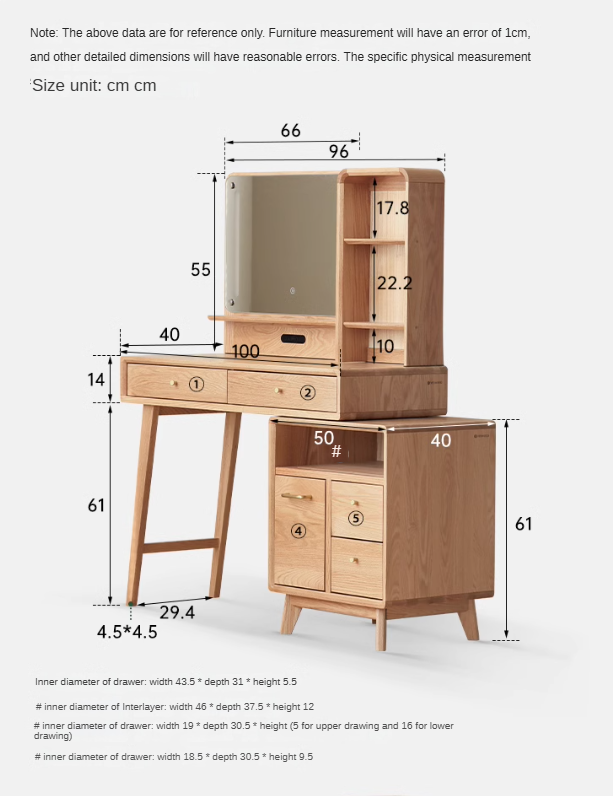 Oak solid wood Dressing Table Telescopic -USA