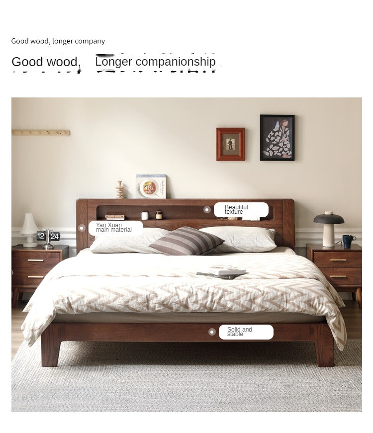 Oak solid wood bed with light walnut-color-USA