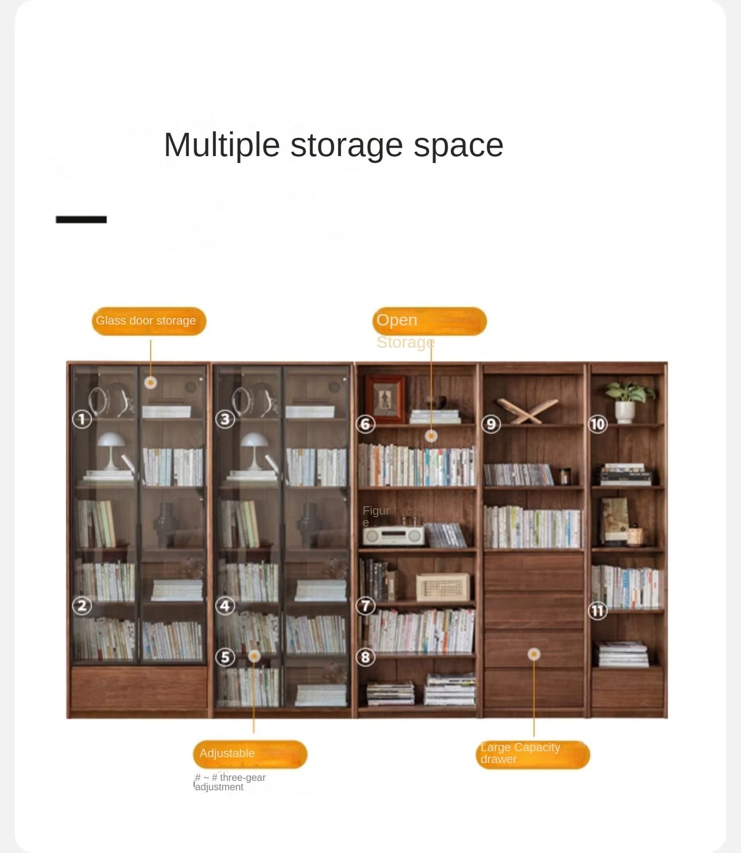 Black Walnut, Golden Sandalwood Solid Wood Bookshelf
