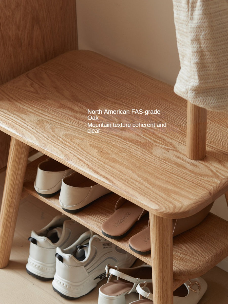 Oak Solid Wood Shoe Stool With Hanger Cabinet