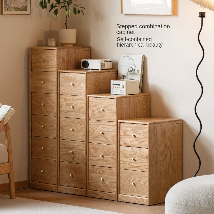 Oak Solid Wood Side Cabinet, Multi-Functional Storage-USA