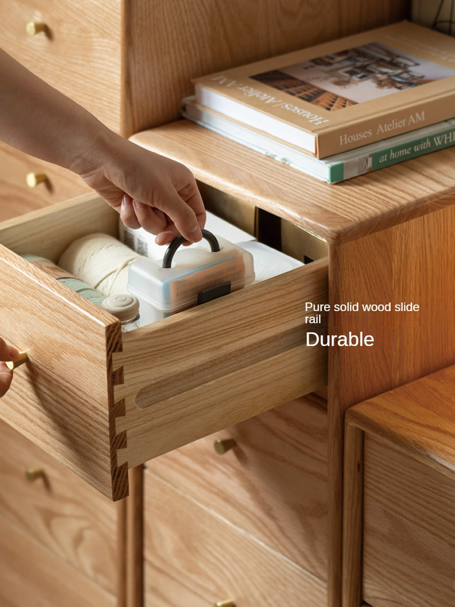 Oak Solid Wood Side Cabinet, Multi-Functional Storage-USA