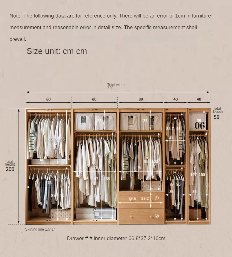Oak Solid Wood Free Combination Wardrobe