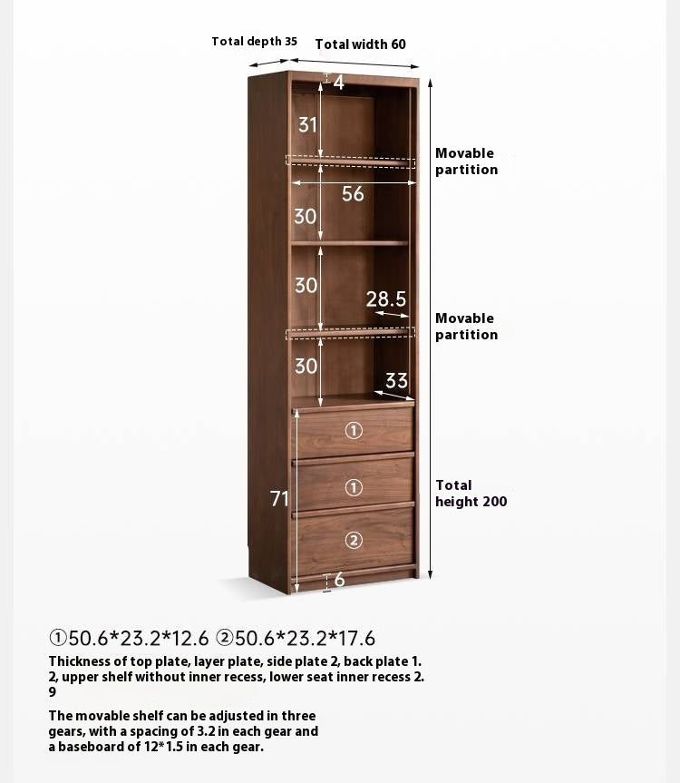 Black Walnut Solid Wood Light Luxury Bookcase and Storage