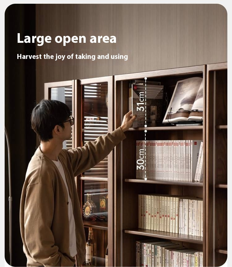 Black Walnut Solid Wood Light Luxury Bookcase and Storage