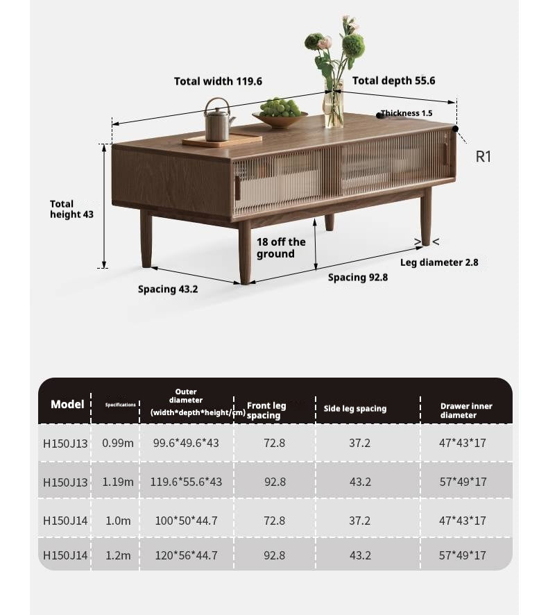 Oak, Solid Rubberwood, Black Walnut Solid Wood Modern Style Tea Table