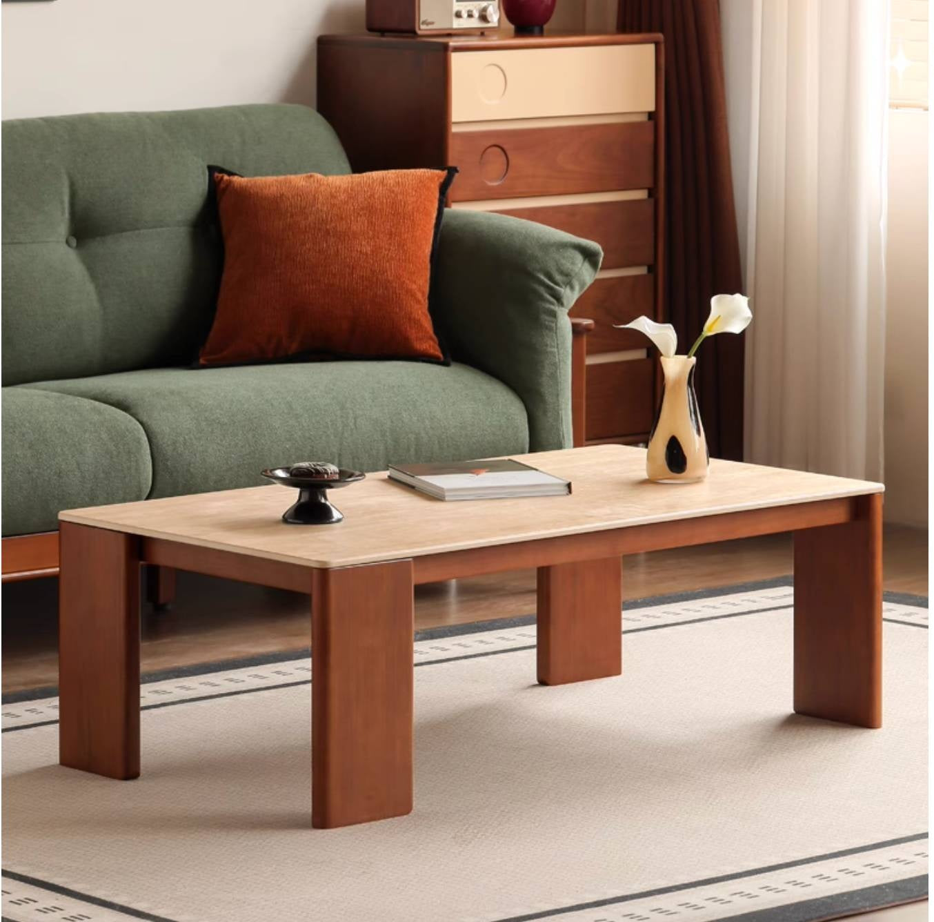 Poplar Solid Wood Medieval Style Rock Plate Coffee Table