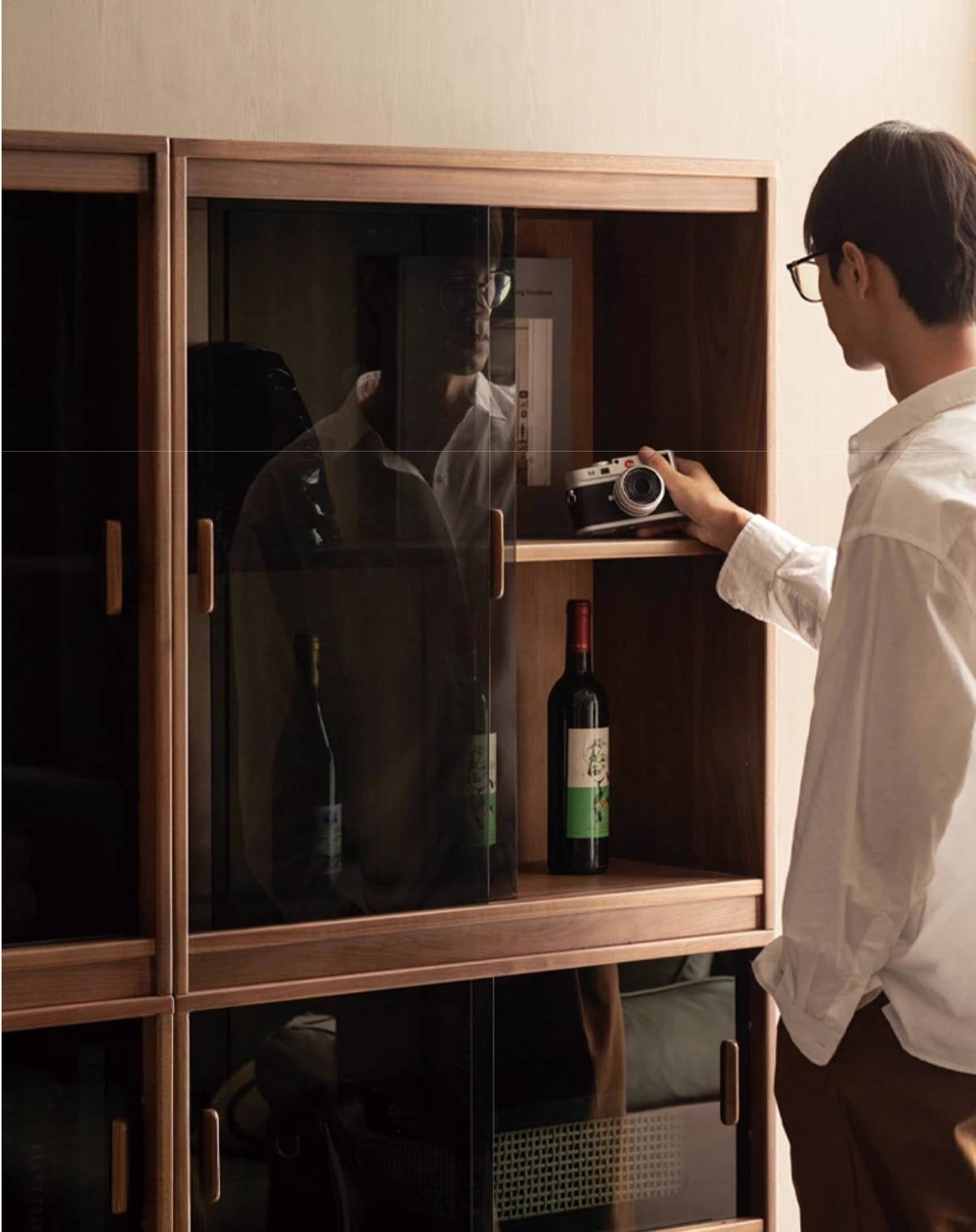 Black Walnut Solid Wood Light Luxury Style Bookcase Combination