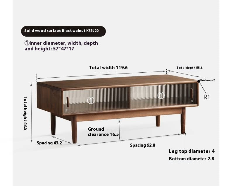 Oak, Solid Rubberwood, Black Walnut Solid Wood Modern Style Tea Table