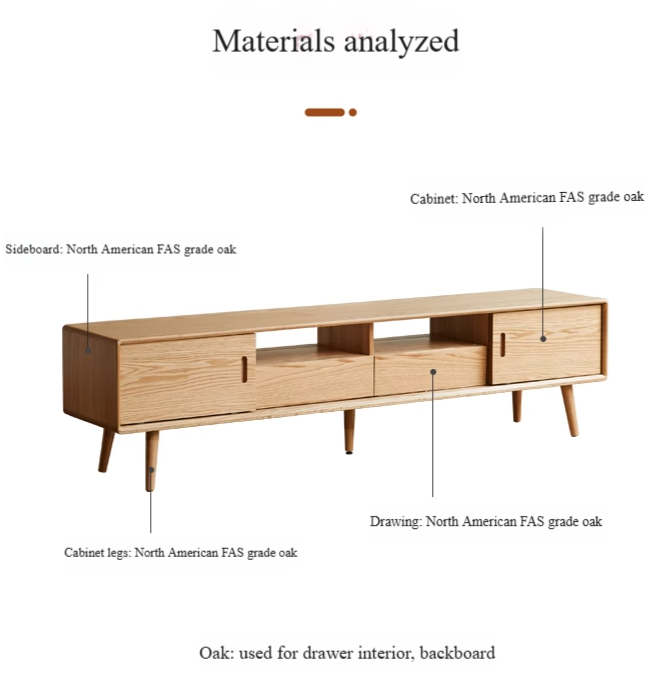Oak Solid Wood Sliding Door Modern TV Cabinet.