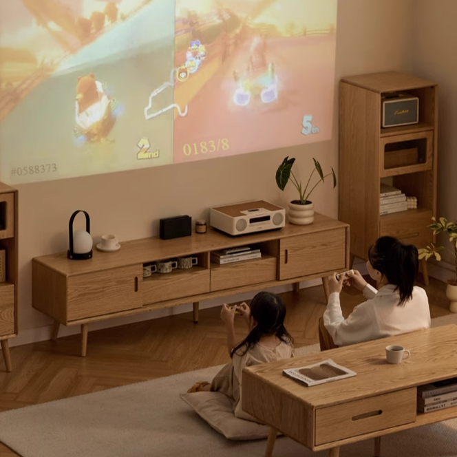 Oak Solid Wood Sliding Door Modern TV Cabinet.