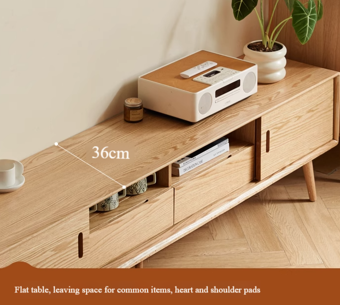 Oak Solid Wood Sliding Door Modern TV Cabinet.