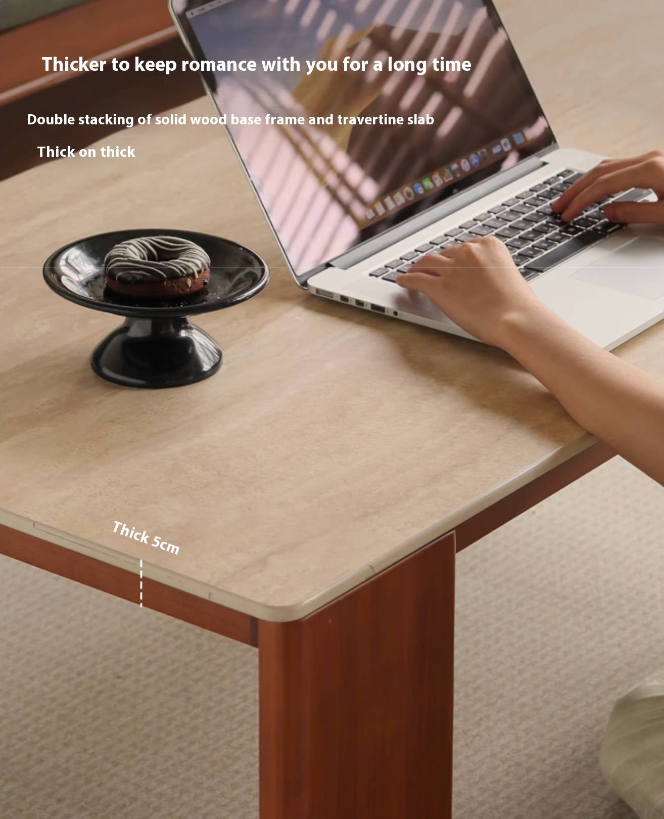 Poplar Solid Wood Medieval Style Rock Plate Coffee Table